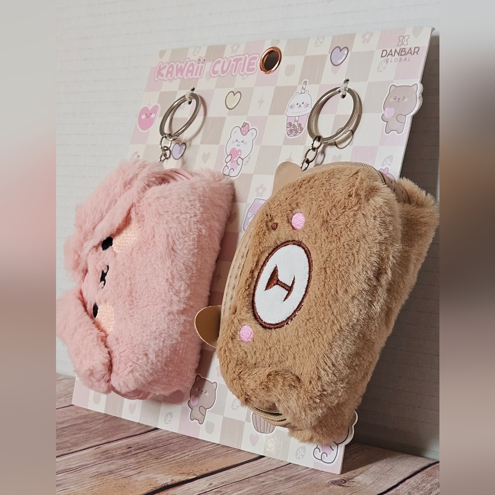 Kawaii Cutie Pink and Brown Plush Keychain Set NIP - Picture 9 of 10